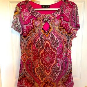INC International Concepts Pink and Orange Paisley Blouse size L